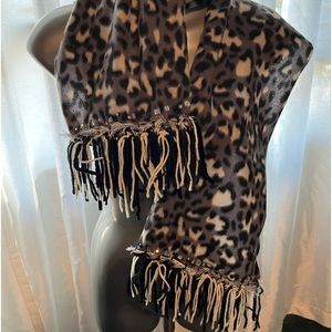 Snow leopard scarf with chenille trim and rhinestones